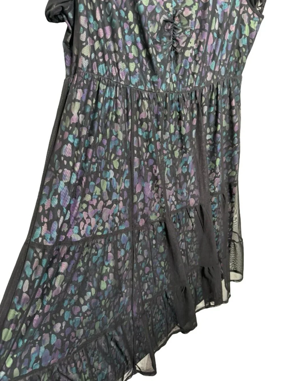 Torrid Mesh Midi Dress Size 1 US 1X Black Purple Blue Heart Whimsigoth Tiered